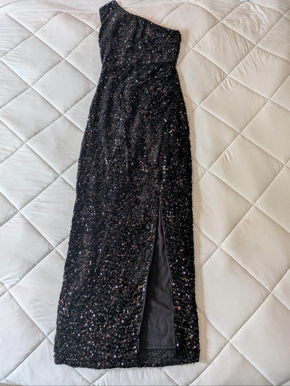 Source Unknown Black Sequin One-Shoulder Evening Dress